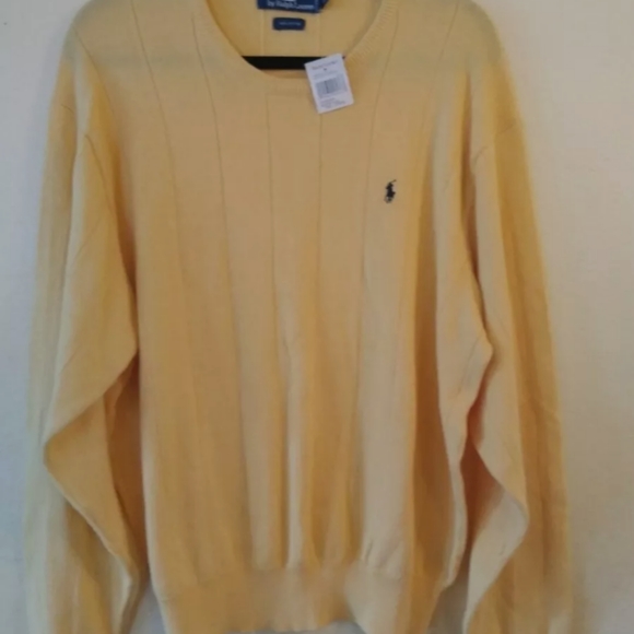 Polo Ralph Lauren Men's Sweater All Cotton Size Large Bedford Yellow NEW Crew